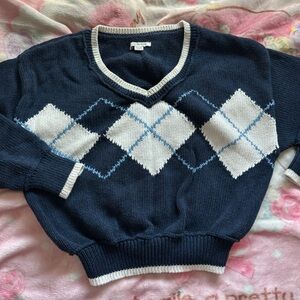 American Eagle Outfitters Navy and White Argyle Sweater